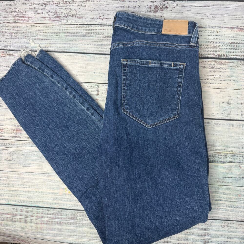 PAIGE Hoxton Ankle Jeans Womens 31 Blue High Rise Raw Hem Skinny - Picture 3 of 6